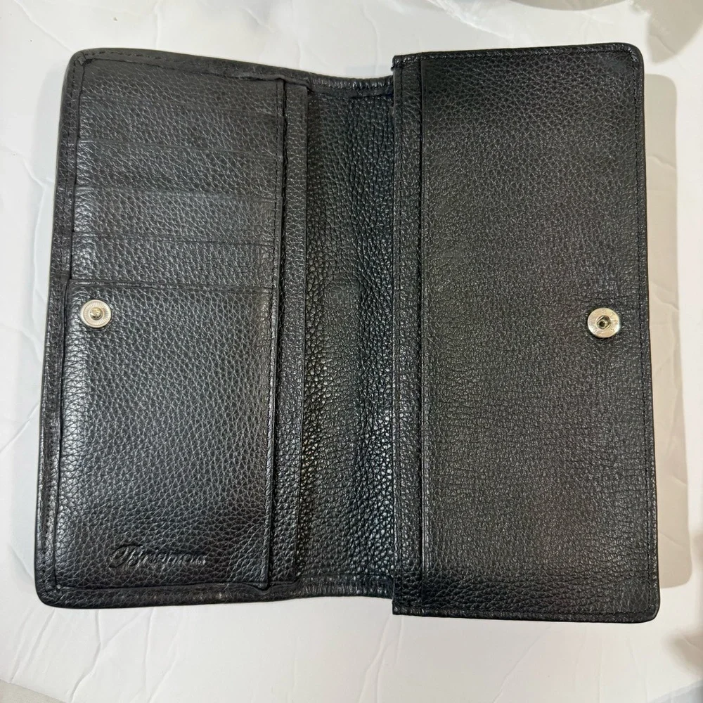 Brighton Talana Large Slim Wallet in  Black Leather with Woven Silver Medallion - Picture 3 of 13
